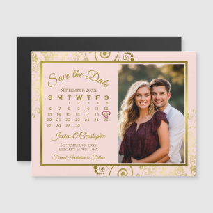 Invitation Magnétique Aimant de calendrier et de photo or et rose pour a