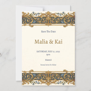 Invitation Magnétique Aimant de sauvegarde baroque or bleu