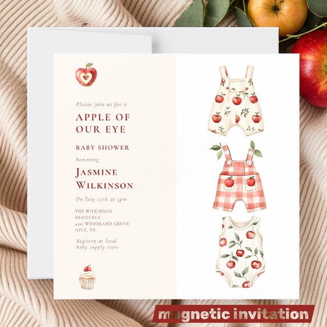 Invitation Magnétique Aimant Pomme de notre oeil Baby shower aquarelle (Créateur téléchargé)