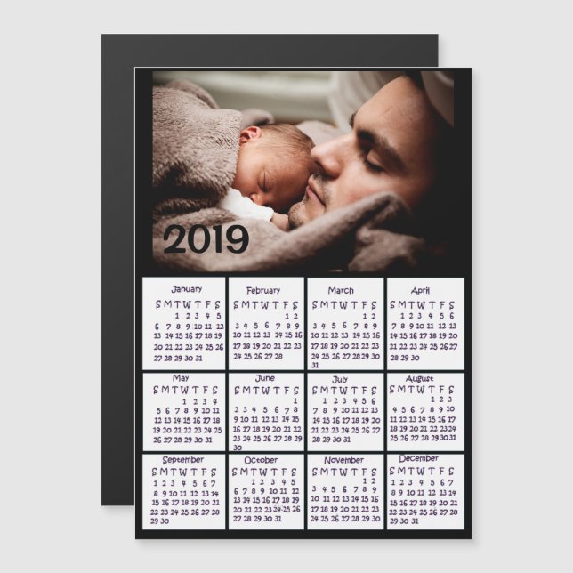 Invitation Magnétique Ajouter une photo à ce calendrier Black 2019 (Devant / Derrière)