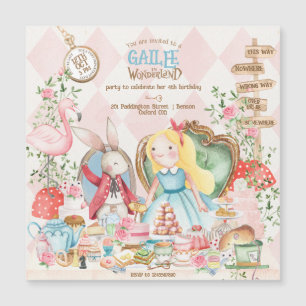Invitation Magnétique Alice Aventures dans Woderland Anniversaire Tea Pa
