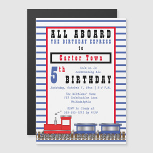 Invitation Magnétique All Aboard 5th Birthday Express Choo Choo Train
