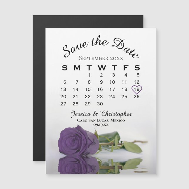 Invitation Magnétique Amethyst Purple Rose Enregistrer l'aimant Calendri (Devant / Derrière)