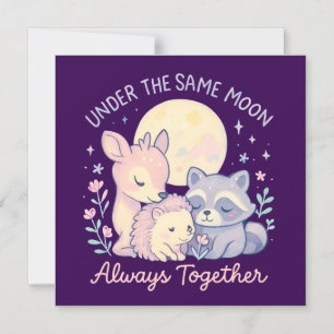 Invitation Magnétique amitié, animaux de forêt mignons, sous la lune