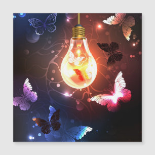 Invitation Magnétique Ampoule lumineuse avec papillons nocturnes