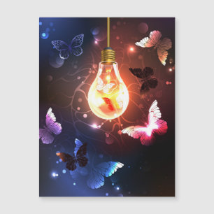Invitation Magnétique Ampoule lumineuse avec papillons nocturnes