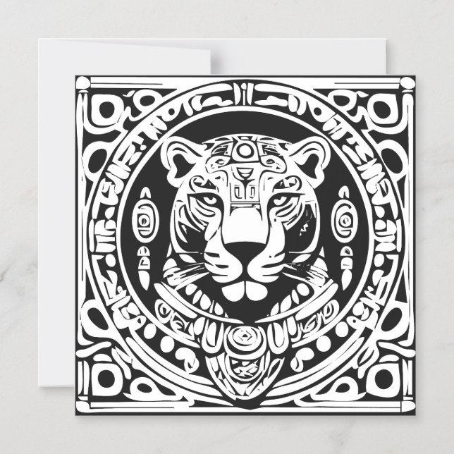 Invitation Magnétique Ancient Mayan Style Jaguar Warrior Tribal Mask Art (Recto)