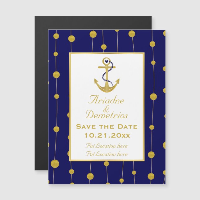 Invitation Magnétique Ancrage en feuille d'or mariage nautique Enregistr (Devant / Derrière)