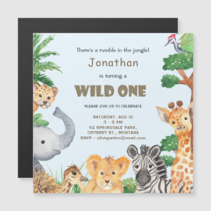 Invitation Magnétique Animal Safari Wild One Camping Anniversaire Fête