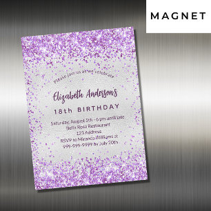 Invitation Magnétique Anniversaire argent violet violet parties scintill