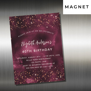 Invitation Magnétique Anniversaire Bourgogne agneau rose or luxe