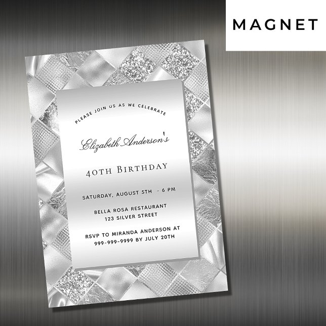 Invitation Magnétique Anniversaire de luxe moderne et élégant en argent (Créateur téléchargé)