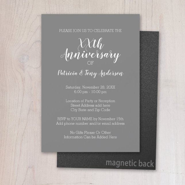 Invitation Magnétique Anniversaire de Mariage - Fête Gris Blanc (Magnetic Invitation - Wedding Anniversary)