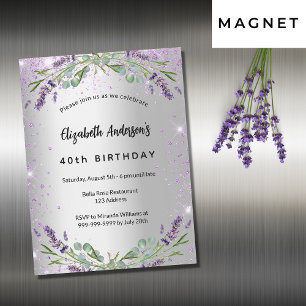 Invitation Magnétique Anniversaire lavande argent eucalyptus luxe