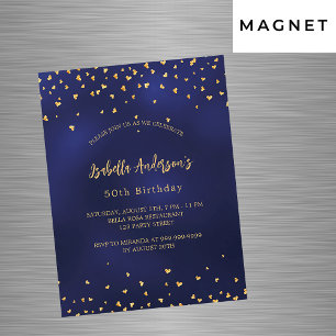 Invitation Magnétique Anniversaire marine bleu coeur or script luxe