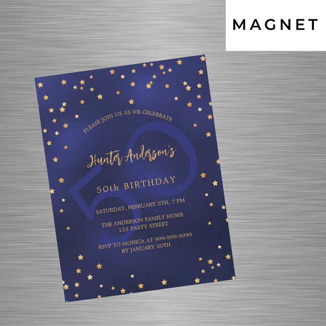 Invitation Magnétique Anniversaire marine bleu or étoiles numéro de la f (Créateur téléchargé)