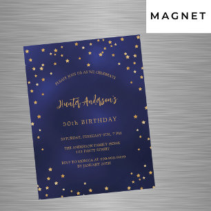 Invitation Magnétique Anniversaire marine bleu or étoiles parti luxe