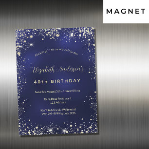 Invitation Magnétique Anniversaire marine bleu or parties scintillant lu