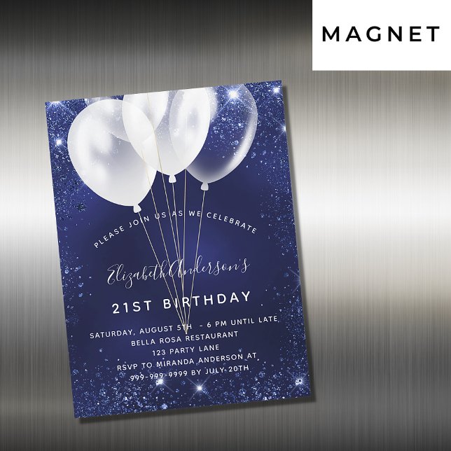 Invitation Magnétique Anniversaire marine bleu parties scintillant ballo (Créateur téléchargé)