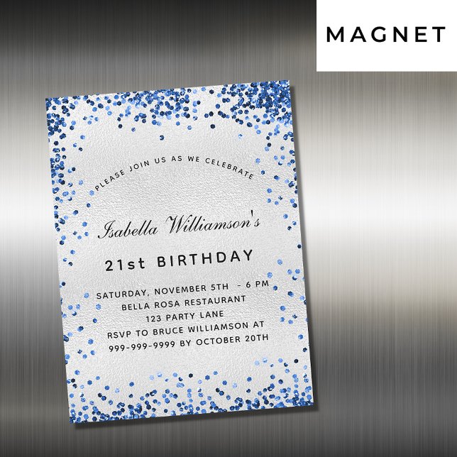 Invitation Magnétique Anniversaire marine bleu parties scintillant luxe (Créateur téléchargé)