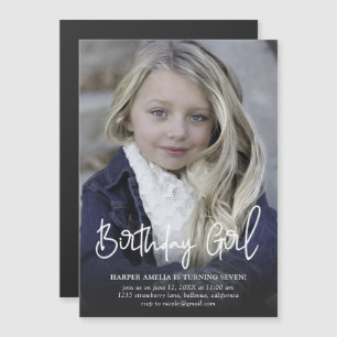 Invitation Magnétique Anniversaire moderne Calligraphie fille Anniversai