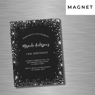 Invitation Magnétique Anniversaire noir argent parties scintillant luxe