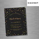 Invitation Magnétique Anniversaire noir étoiles de la fête de luxe<br><div class="desc">Une invitation glamour à la fête d'anniversaire pour lui et elle. Un arrière - plan noir décoré de faux étoiles dorées. Personnalisez et ajoutez un nom et des détails du parti. Texte de couleur dorée.</div>