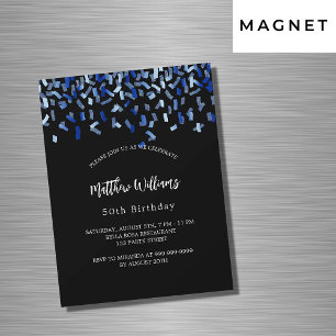 Invitation Magnétique Anniversaire noir marine bleu confetti luxe