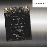 Invitation Magnétique Anniversaire noir or deux personnes amis luxe<br><div class="desc">Une invitation magnétique moderne, élégante et glamour pour deux femmes de 21e anniversaire (ou n'importe quel âge) Un arrière - plan noir décoré de brillants en faux or foncé. Personnalisez et ajoutez les noms et les détails de la fête. Une invitation pour deux personnes célébrant ensemble, jumeaux, soeurs ou amis....</div>