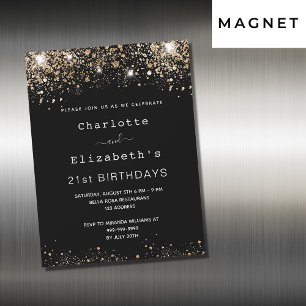 Invitation Magnétique Anniversaire noir or deux personnes amis luxe