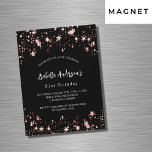 Invitation Magnétique Anniversaire noir rose or étoiles luxe<br><div class="desc">Un arrière - plan noir classique,  décoré d'étoiles dorées roses. Personnalisez et ajoutez un nom et des détails du parti.</div>