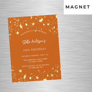 Invitation Magnétique Anniversaire orange or étoiles luxe moderne