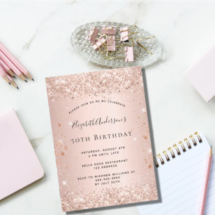 Invitation Magnétique Anniversaire parties scintillant poussière rose or