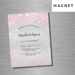 Invitation Magnétique Anniversaire parties scintillant rose argent luxe<br><div class="desc">Pour un 21ème anniversaire élégant (ou tout âge). Un arrière - plan faux argenté. Décoré de faux parties scintillant rose,  brille. Personnalisez et ajoutez un nom,  un âge et des détails de la fête. Le nom est écrit avec un script de style manuscrit</div>