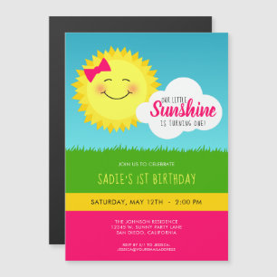 Invitation Magnétique Anniversaire rose et jaune soleil