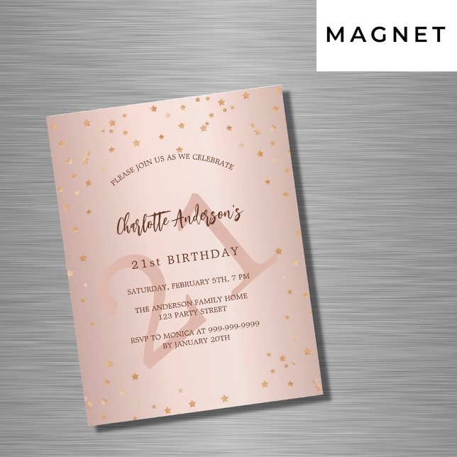 Invitation Magnétique Anniversaire rose or étoiles âge luxe (Créateur téléchargé)