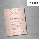 Invitation Magnétique Anniversaire rose or étoiles simple luxe<br><div class="desc">Pour une soirée d'anniversaire élégante de 21e (ou tout âge). Un arrière - plan rose à gradient or. Décoré d'étoiles. Personnalisez et ajoutez un nom,  des détails du parti. Le nom est écrit avec un script de style manuscrit</div>