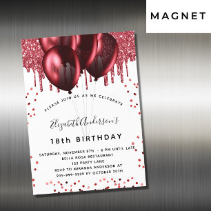 Invitation Magnétique Anniversaire rouge blanc parties scintillant ballo