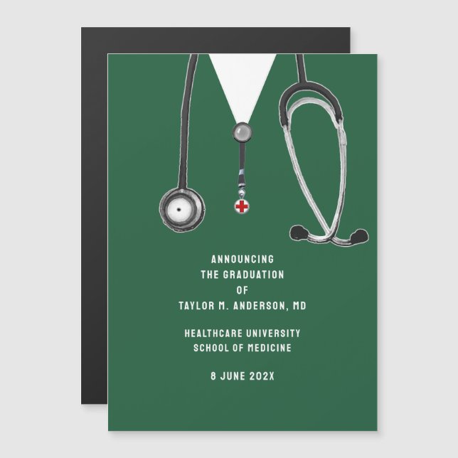 Invitation Magnétique Annonce de remise de diplômes de l'école de médeci (Devant / Derrière)