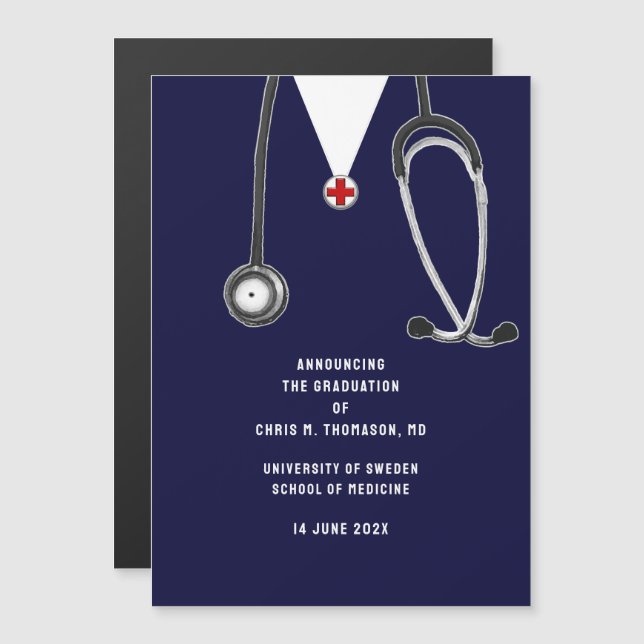 Invitation Magnétique Annonce de remise de diplômes de l'école de médeci (Devant / Derrière)