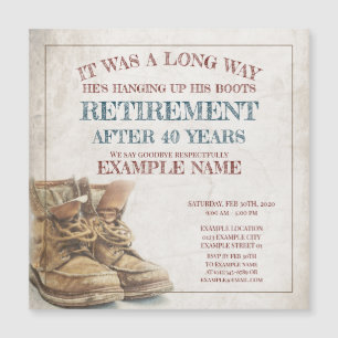 Invitation Magnétique Annonce de retraite avec de vieilles bottes