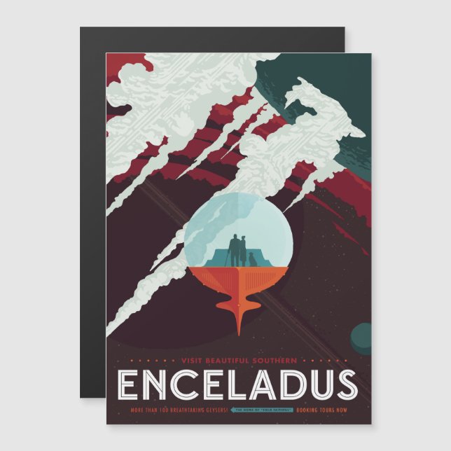 Invitation Magnétique Annonce Voyage Sci-Fi, Lune Encelade (Devant / Derrière)