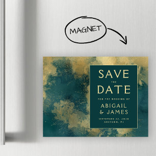 Invitation Magnétique Aquarelle Abstraite or Turquoise Enregistrer la da