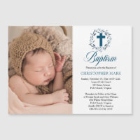 Aquarelle bleu Feuille Wreath Boy Photo Baptême Ma