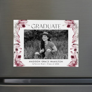 Invitation Magnétique Aquarelle Burgundy Crystals Photo Graduation