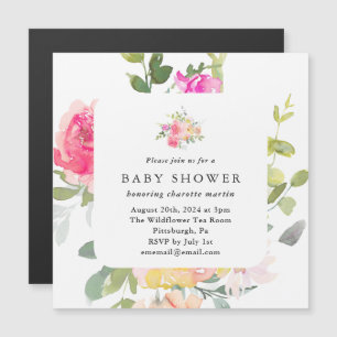 Invitation Magnétique Aquarelle colorée Baby shower floral