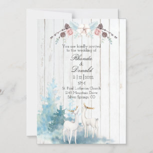 Invitation Magnétique Aquarelle de cerf d'hiver sur Mariage de bois