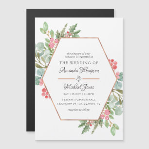 Invitation Magnétique Aquarelle Eucalyptus géométrique Mariage de Noël