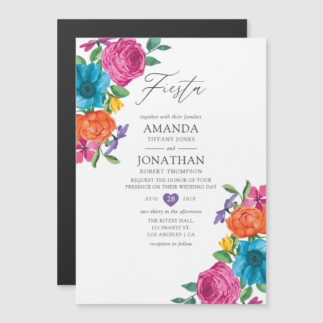 Invitation Magnétique Aquarelle Floral Mariage Fiesta (Devant / Derrière)