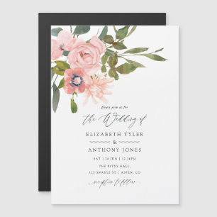 Invitation Magnétique Aquarelle florale Blush rose et Rose Mariage or